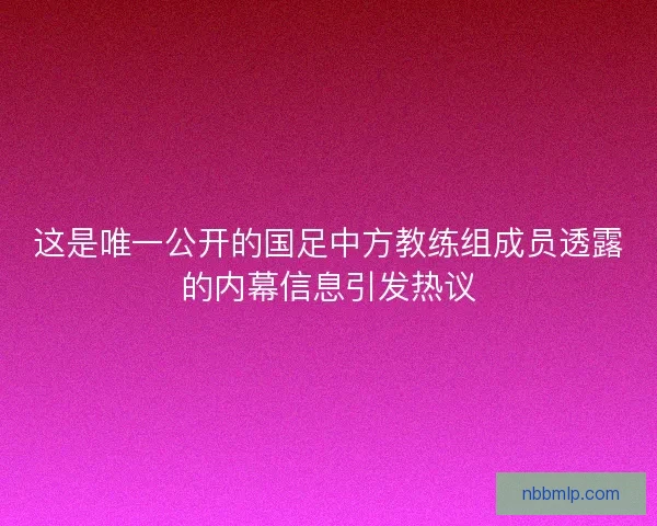 这是唯一公开的国足中方教练组成员透露的内幕信息引发热议